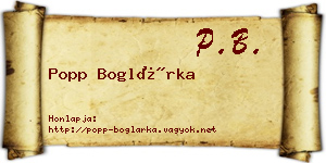 Popp Boglárka névjegykártya